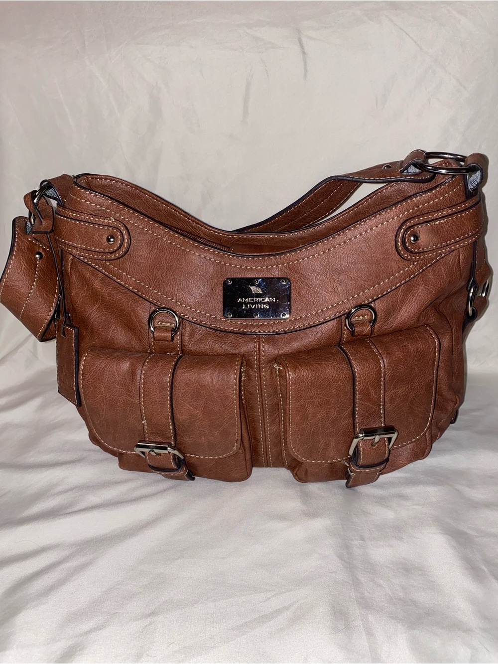 American Living Brown Shoulder Bag with Silver Plaque